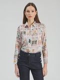 Polyester shirt with vintage inspired illustrated playing card print