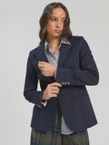 Plain navy classic fit blazer with patterned buttons