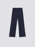 Navy knit trousers with button detail