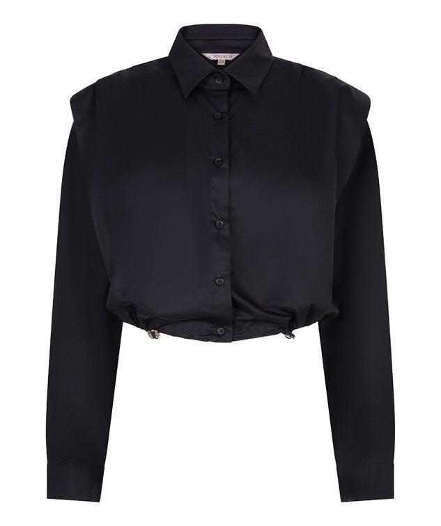Drawstring blouse in black poplin