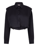 Drawstring blouse in black poplin