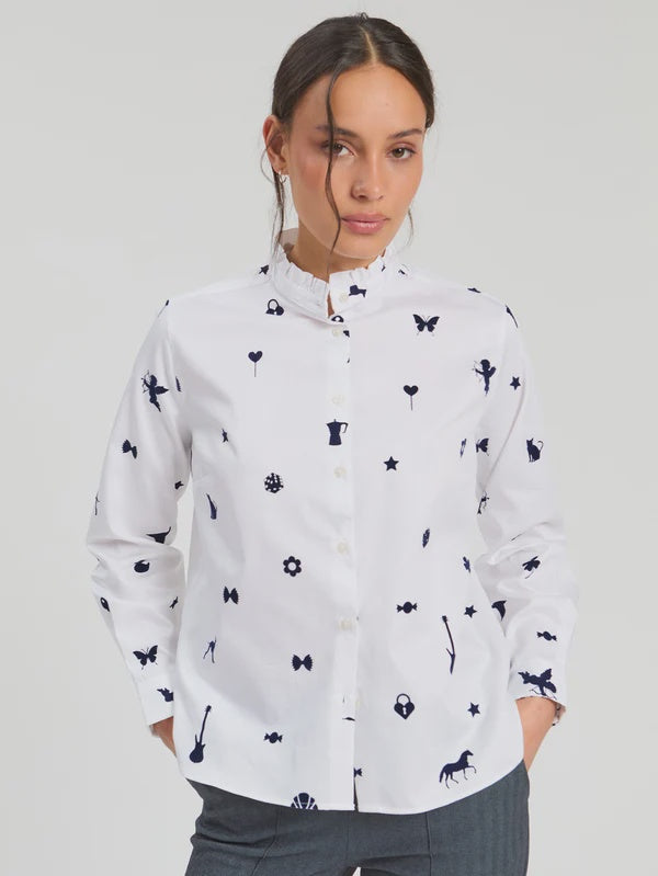 White shirt with small flocked velvet motifs