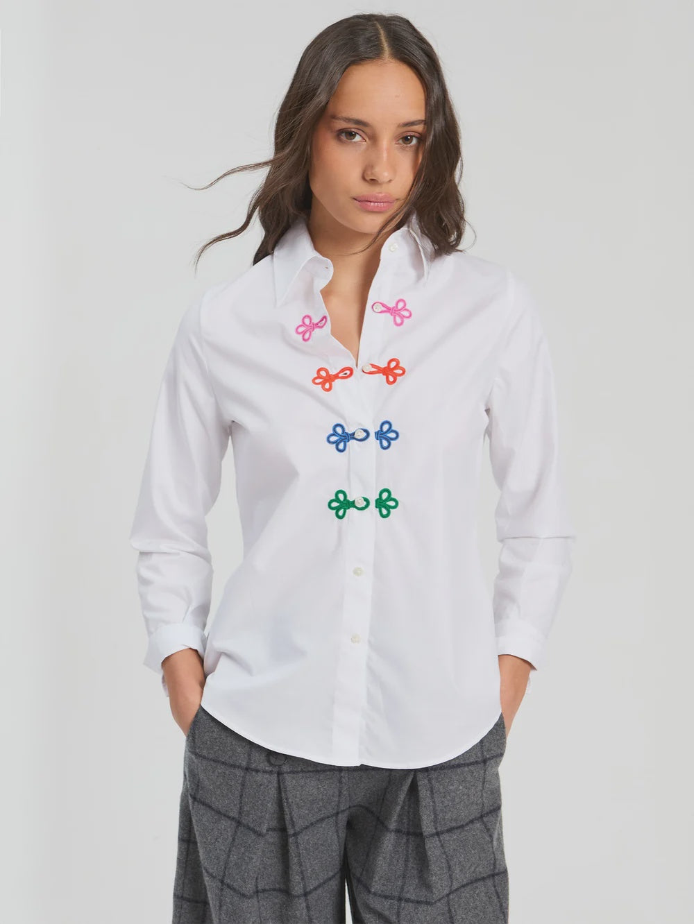 White long sleeved shirt with frogging