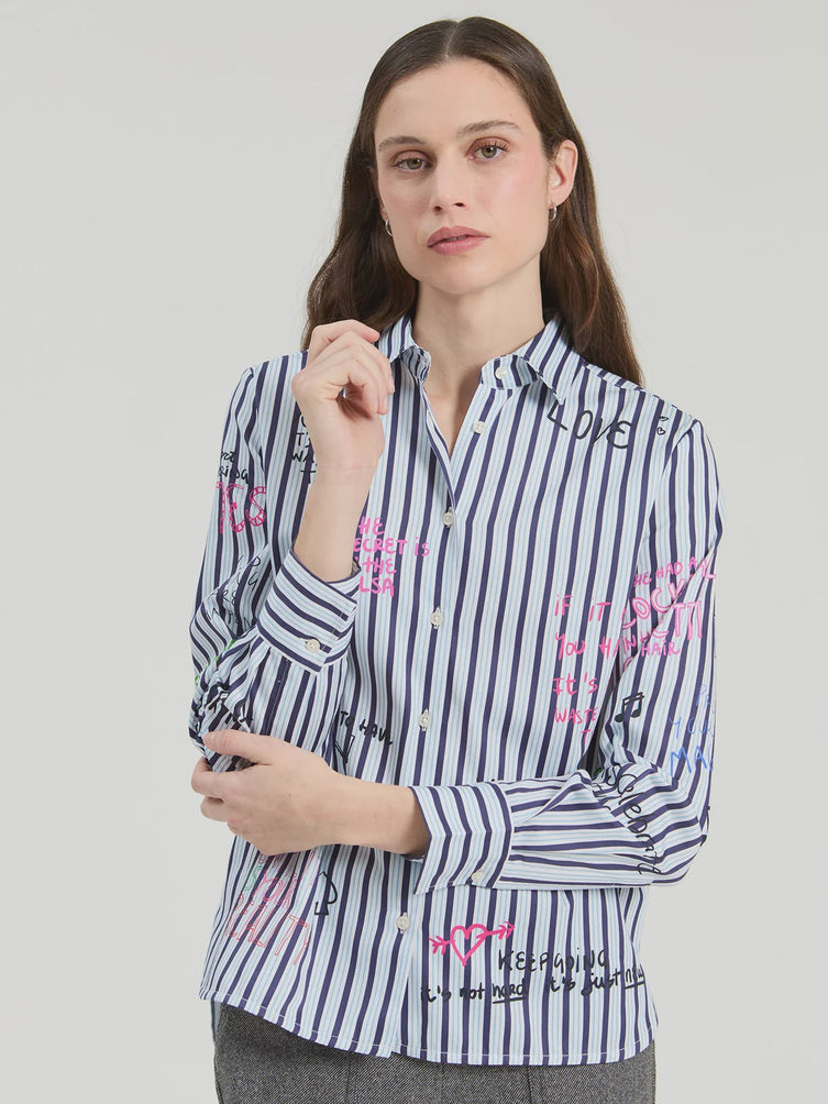 Navy and white graffiti shirt