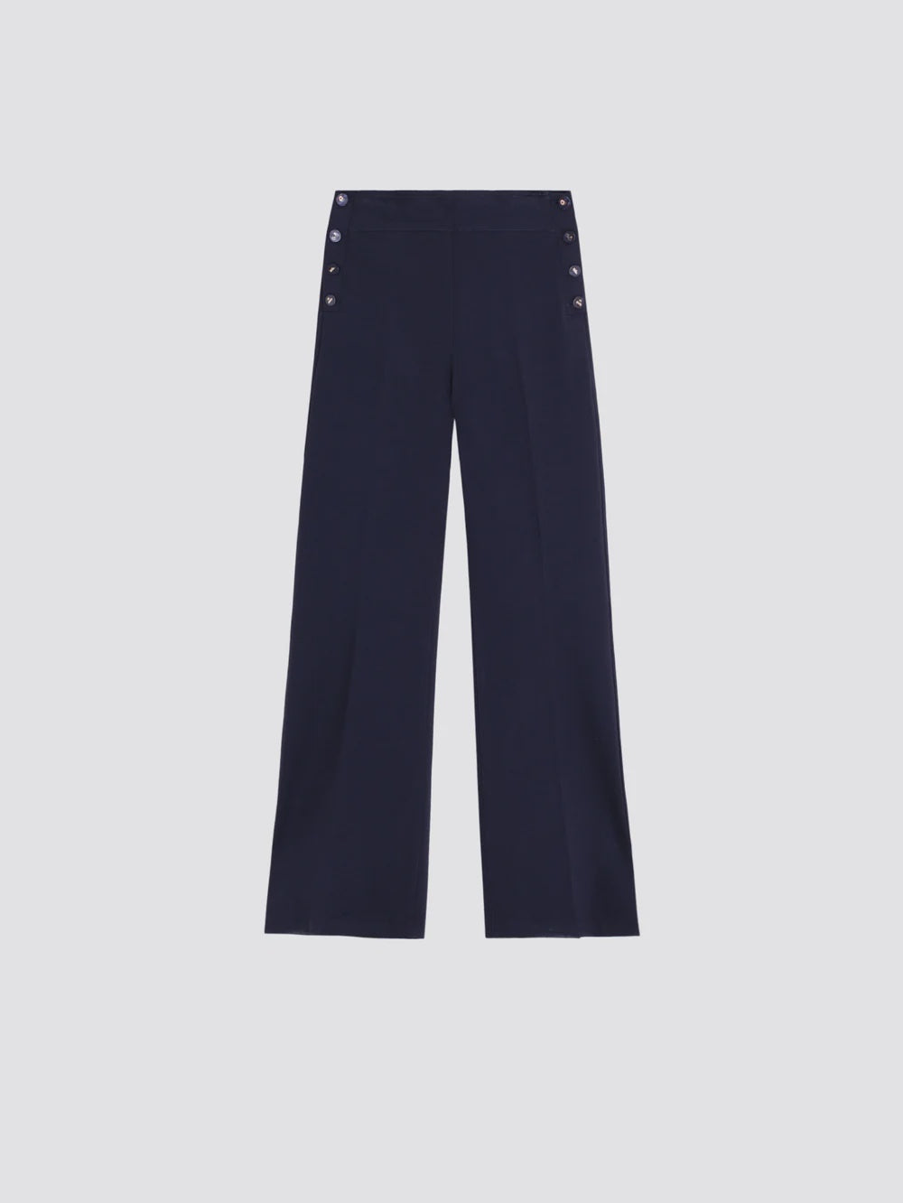 Navy Trousers with Buttons at the side