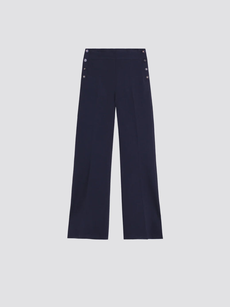 Navy Trousers with Buttons at the side