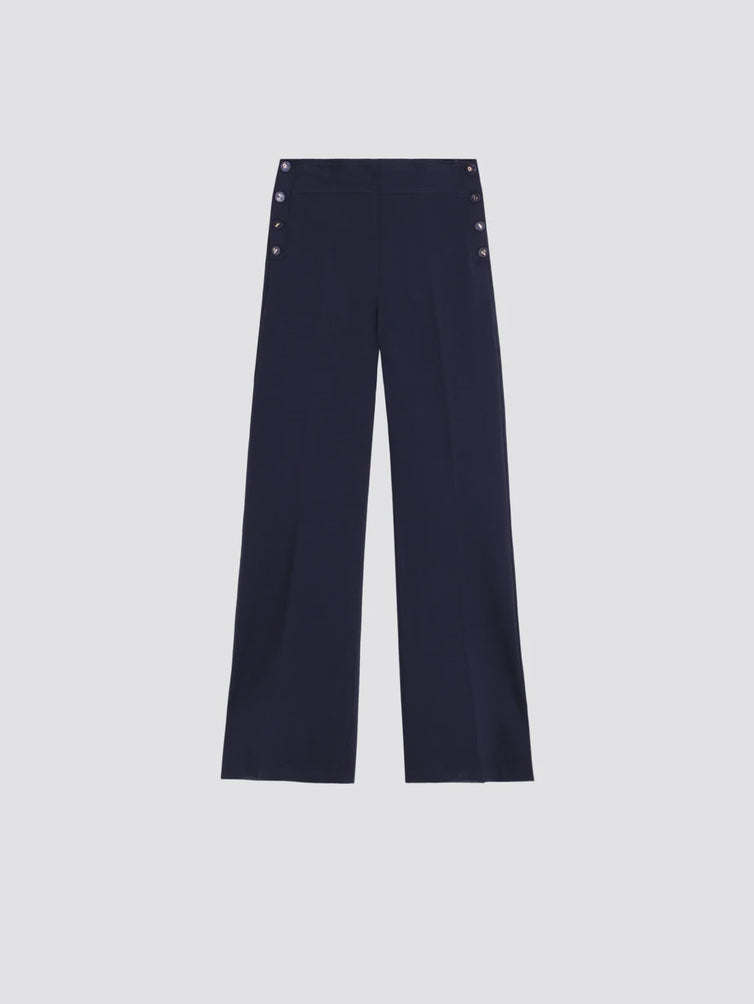 Navy Trousers with Buttons at the side