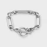 Rectangular link silver t-bar bracelet