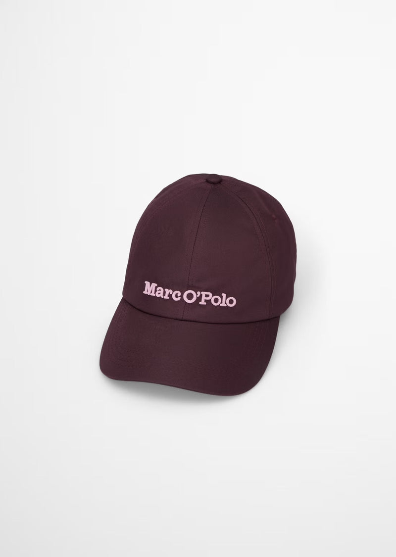 Cotton nylon blend logo cap in black cherry