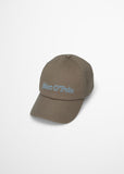 Cotton twill cap in stone taupe with logo in turquoise