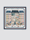 Square silk scarf with Parisian illustration