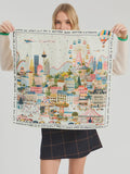Mini silk scarf with urban illustration