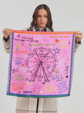 Pink mini silk scarf with illustrations