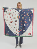 Square silk scarf with fantasy inspired illustrations