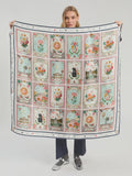 Square silk scarf with card illustration
