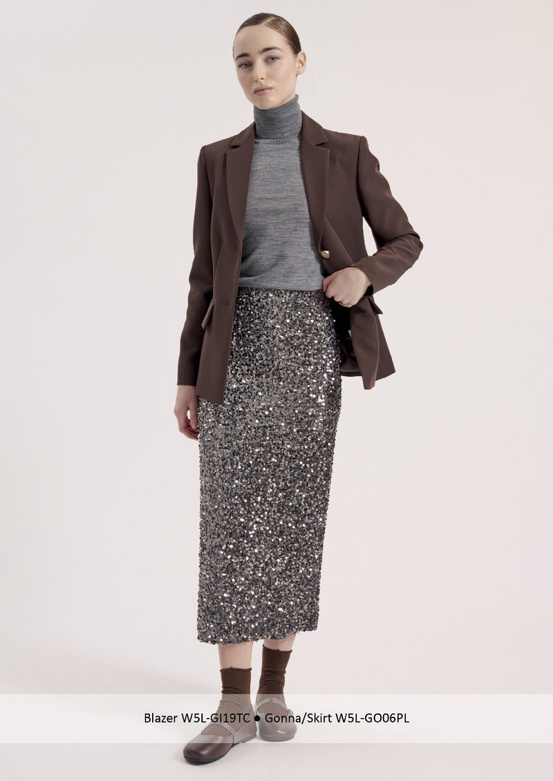 Grey velvet Pencil Skirt with Taupe Sequin Embellishment