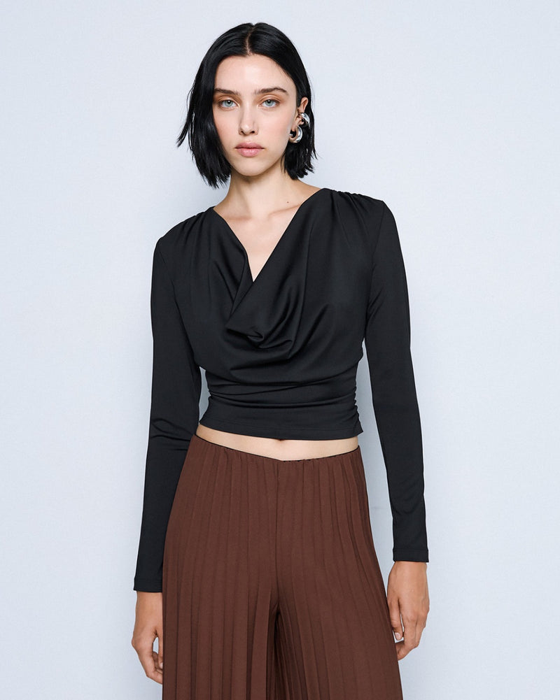 Black draped jersey top