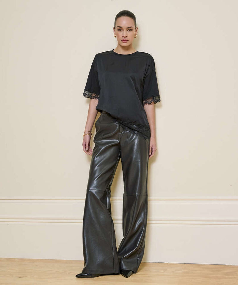 Wide Leg Leather Look Trouser in Dark Grey