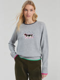 Grey Merino Wool Sweater with Embroidered Dog