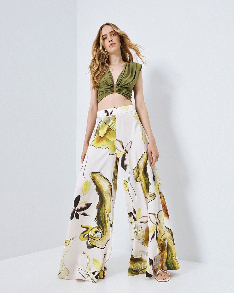 Printed satin wide leg pants