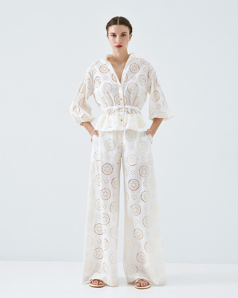 Wide leg broderie pants