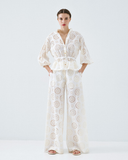 Wide leg broderie pants