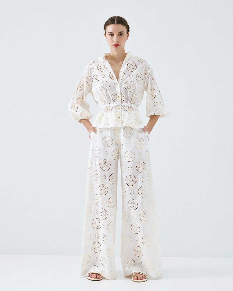 Wide leg broderie pants
