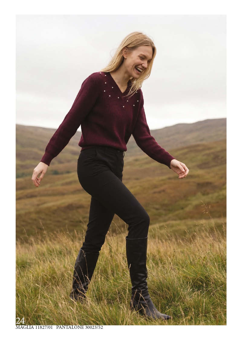 Wine Knit Jumper with Diamanté Detail