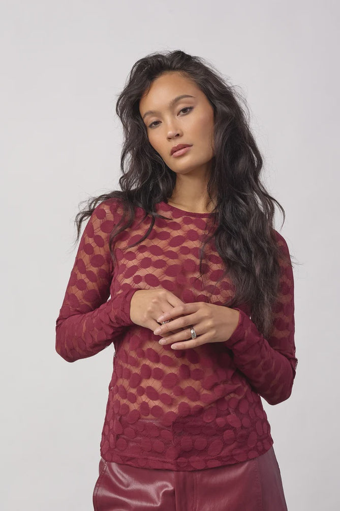 Round neck mesh top with spot pattern