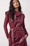 Berry red soft pleather sleeveless.