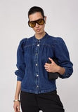 Denim shirt with grandfather neckline