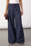 Wide leg navy trousers with pleats
