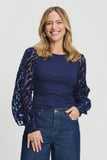 Navy top with organza sleeves