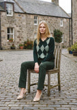 Green v neck jumper with diamond lurex feature