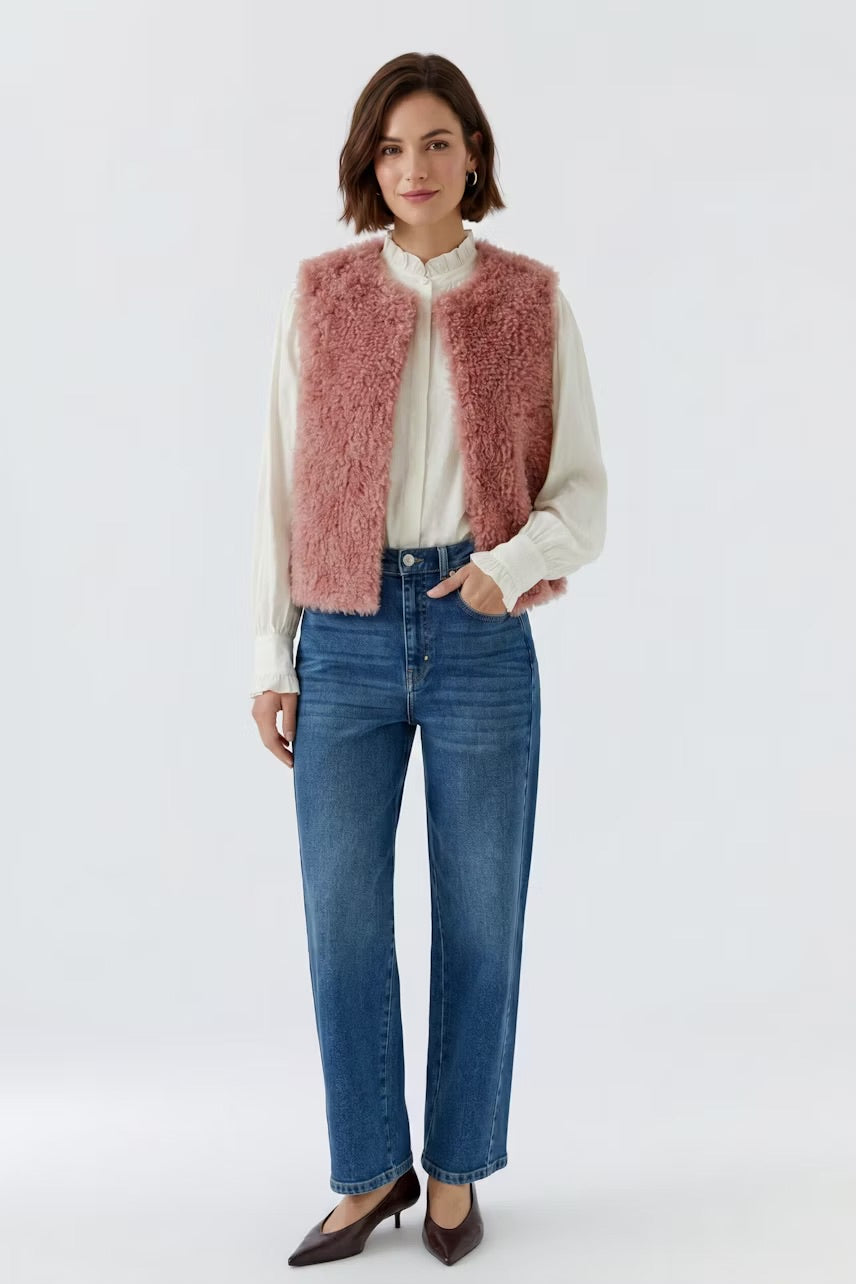 Rose Pink Faux Fur Waistcoat