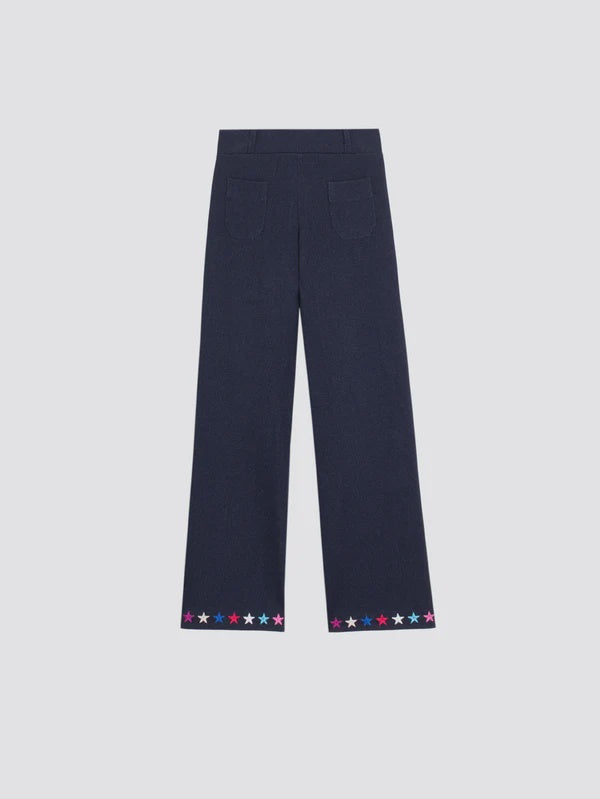 Navy Knit Trousers With Embroidered Stars