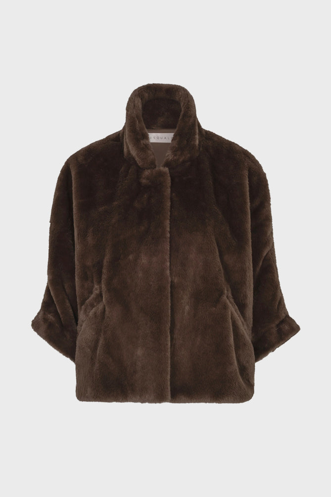 Coat, poncho faux fur coffee
