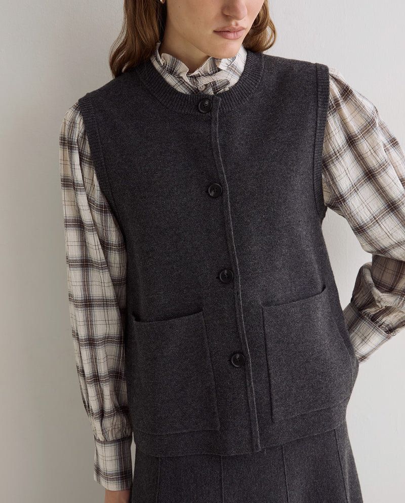 Wool blend buttoned vest in dark grey
