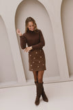 Brown skirt with Sequin Flowers