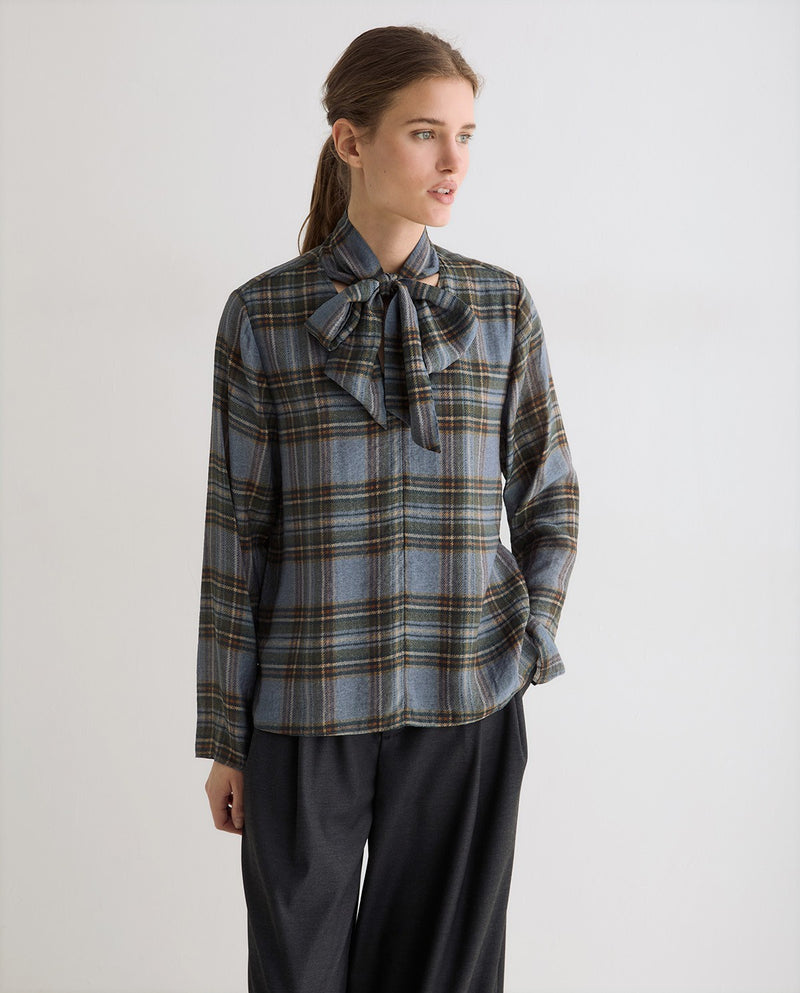 Yerse Check Pussy Bow Blouse