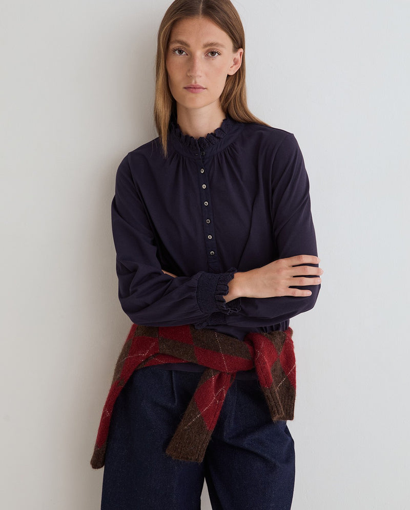 Navy Top with Frill collar