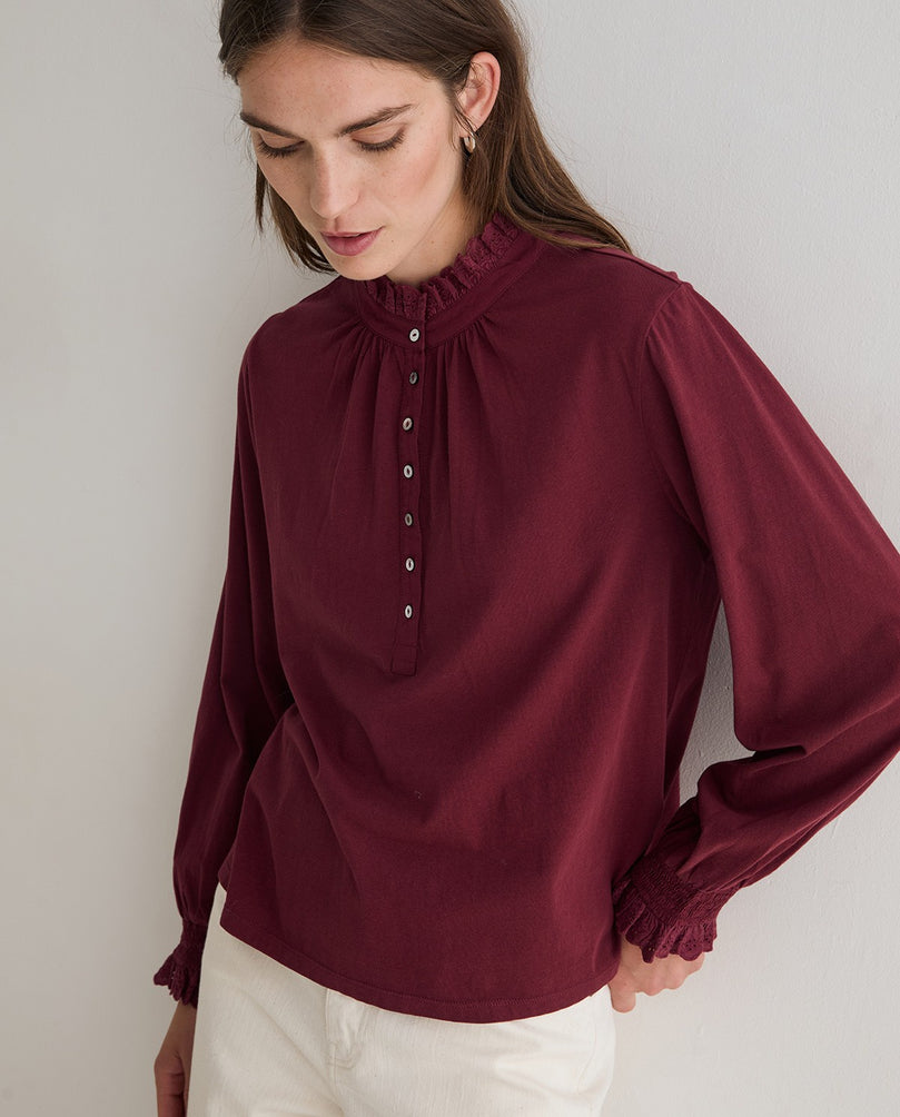 Burgundy Top with Frill At the neck