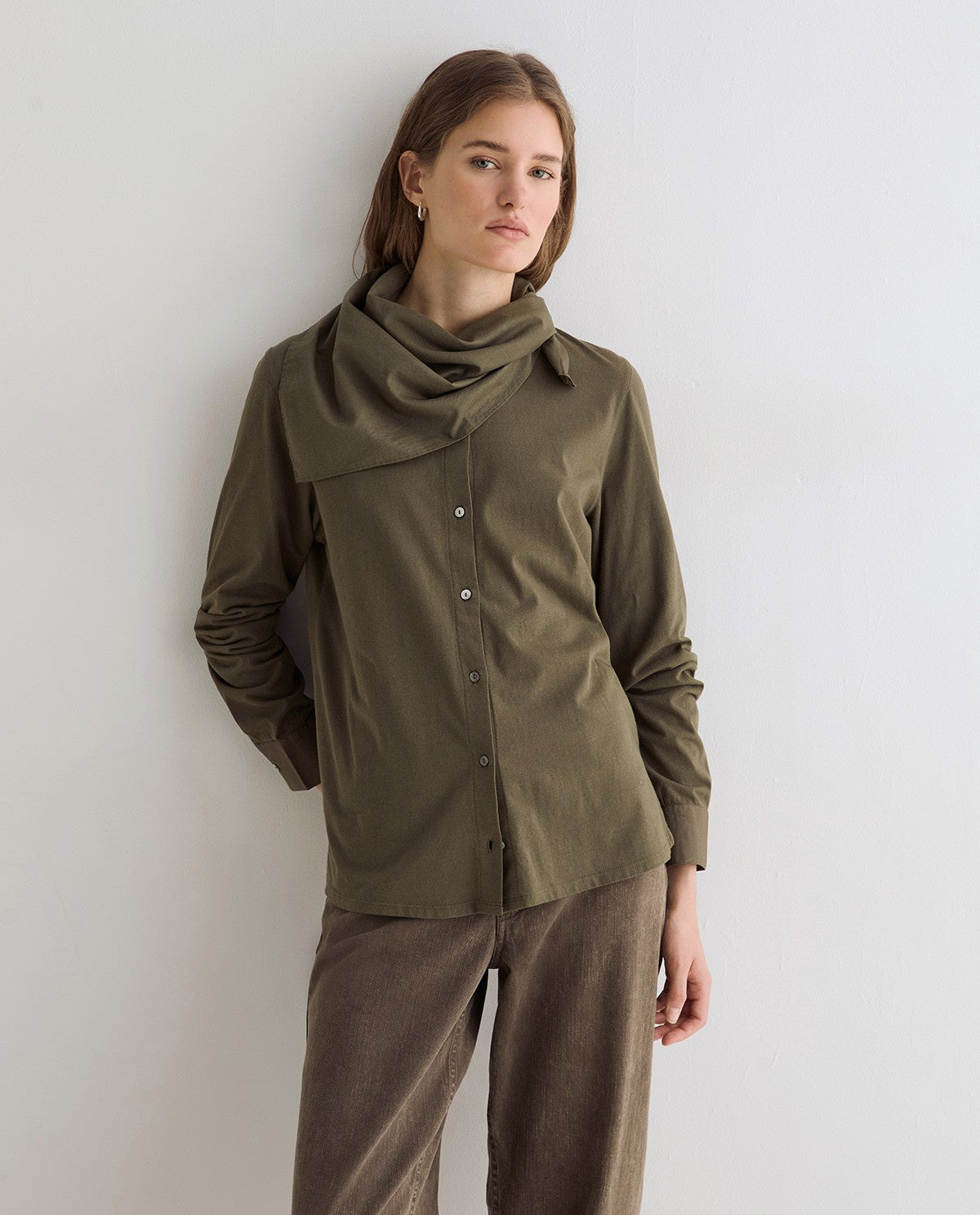 Khaki Top with Neck Scarf
