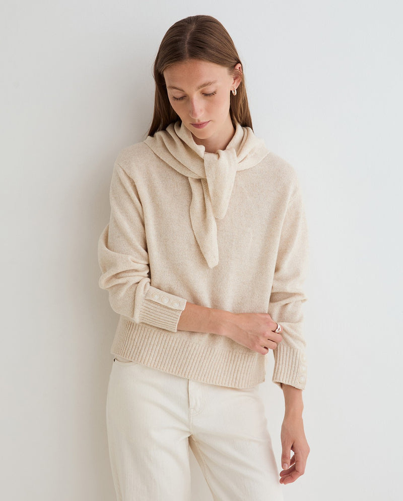 Ecru sweater with neck scarf