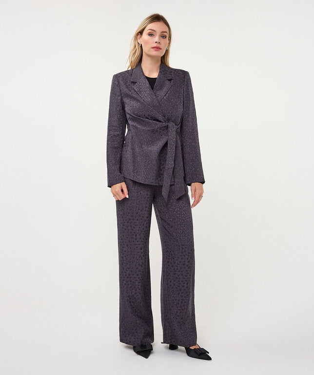 Charcoal floaty trousers with leopard imprint