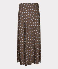 Brown satin skirt with polka dots in light blue