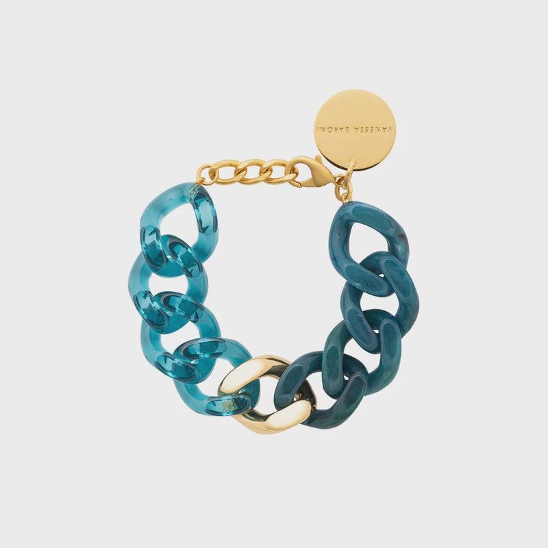 Teal Flat Chain Bracelet with Gold