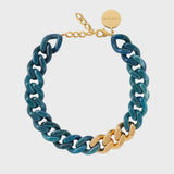 Vanessa Baroni Flat Chain Neclace in Teal and Gold