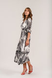 July Dress in Black and Ivory Leaf Print