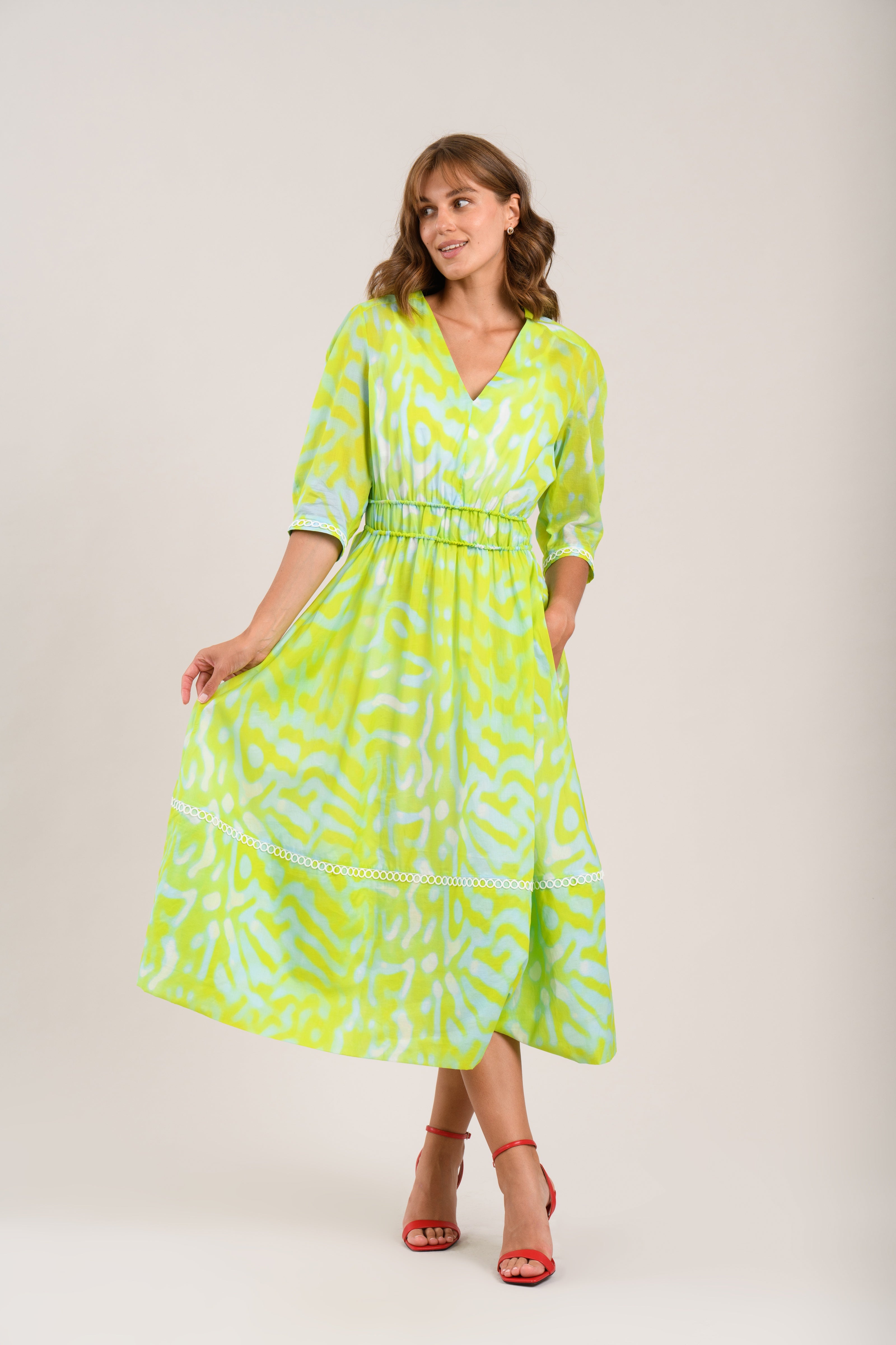 July Dress inTurquoise and Aqua Print
